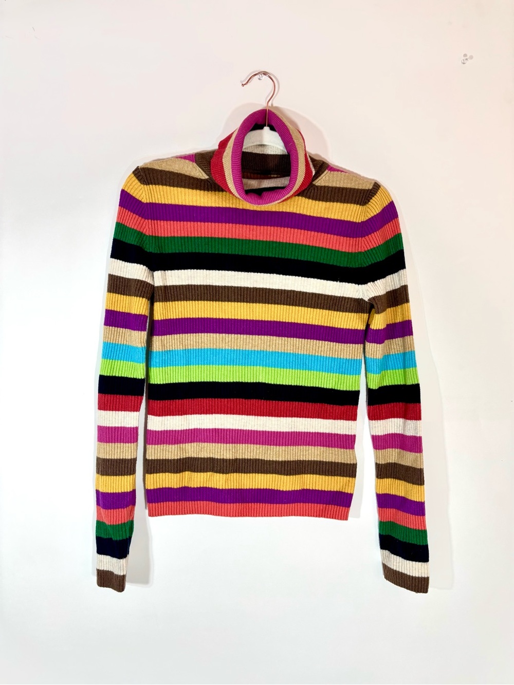 GAP Crazy Stripe Ribbed Turtleneck Sweater Multicolor Rainbow Knit Small